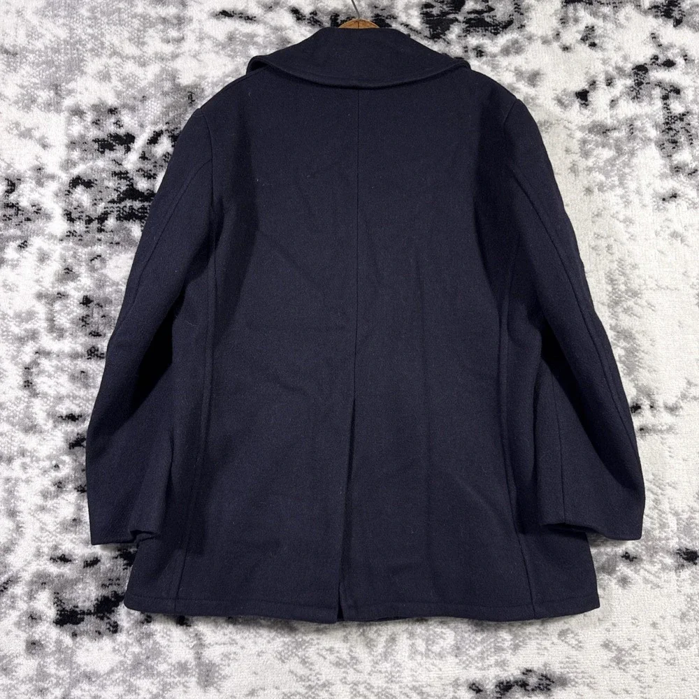 Fox Knapp Pea Coat Mens Size 42‎ Black Naval Buttons Officer City Wool Old Money